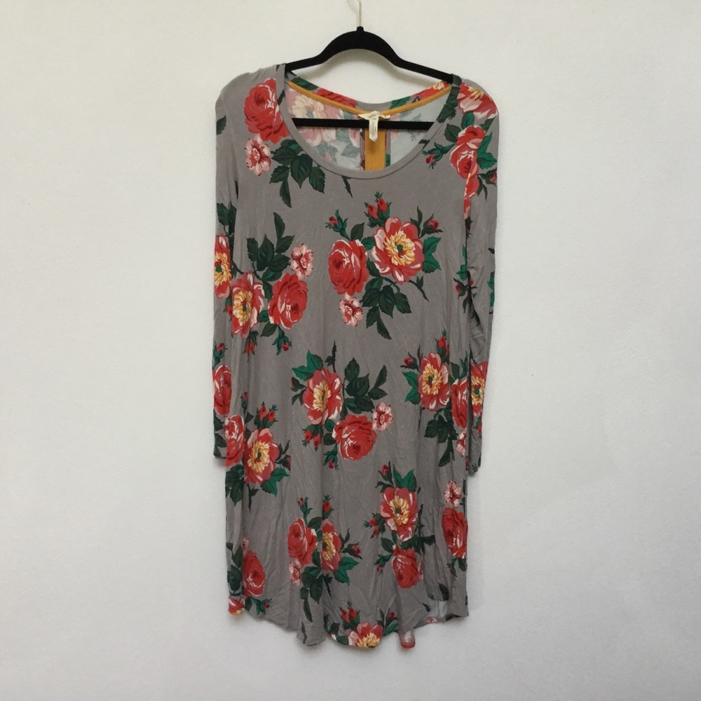 Matilda Jane Say I'm a Dreamer Grey, Yellow Floral Long Sleeve Dress Size S